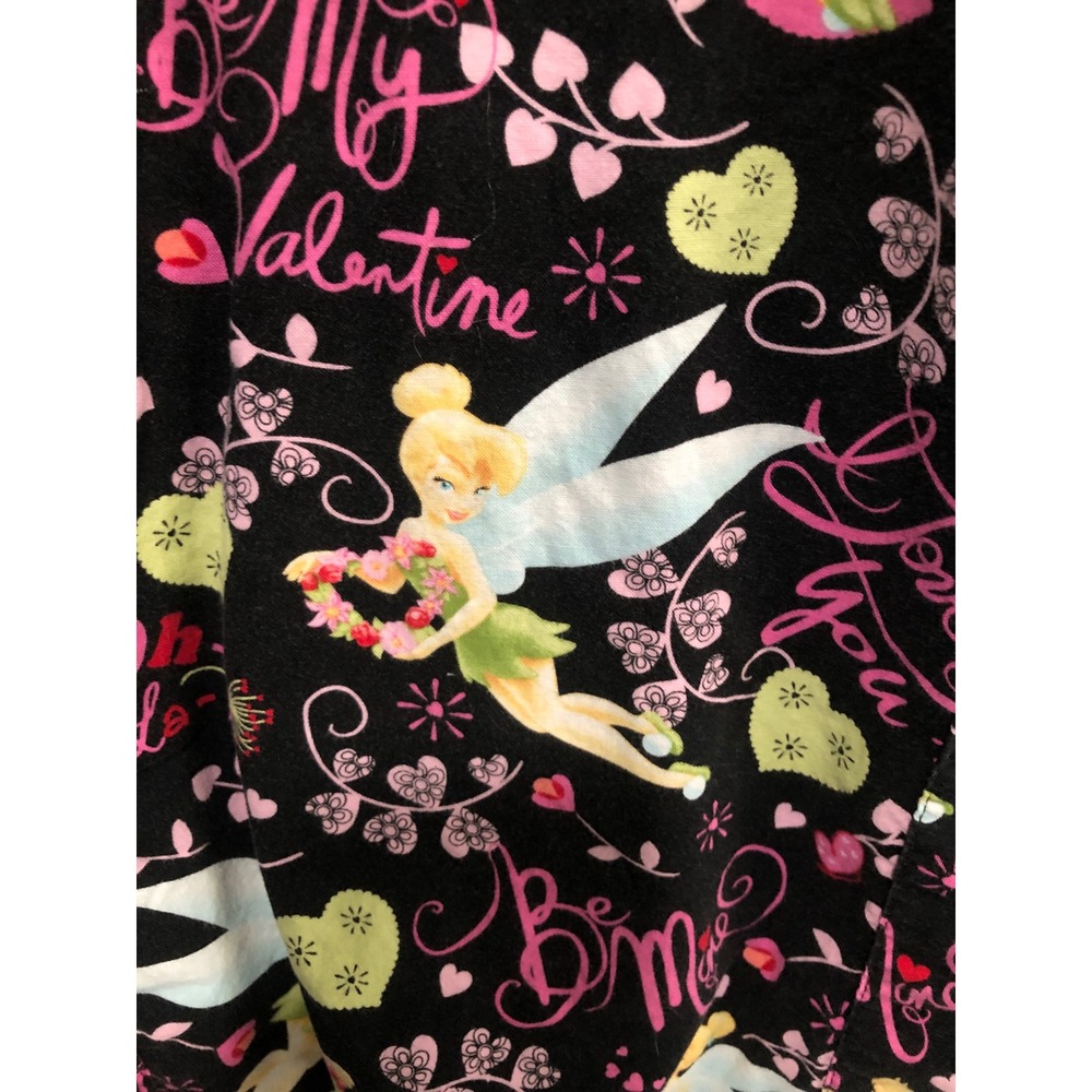 Disney Tinker Bell Fairy Valentine Love Scrub Top Hearts Black Pink Hearts L - Picture 2 of 9